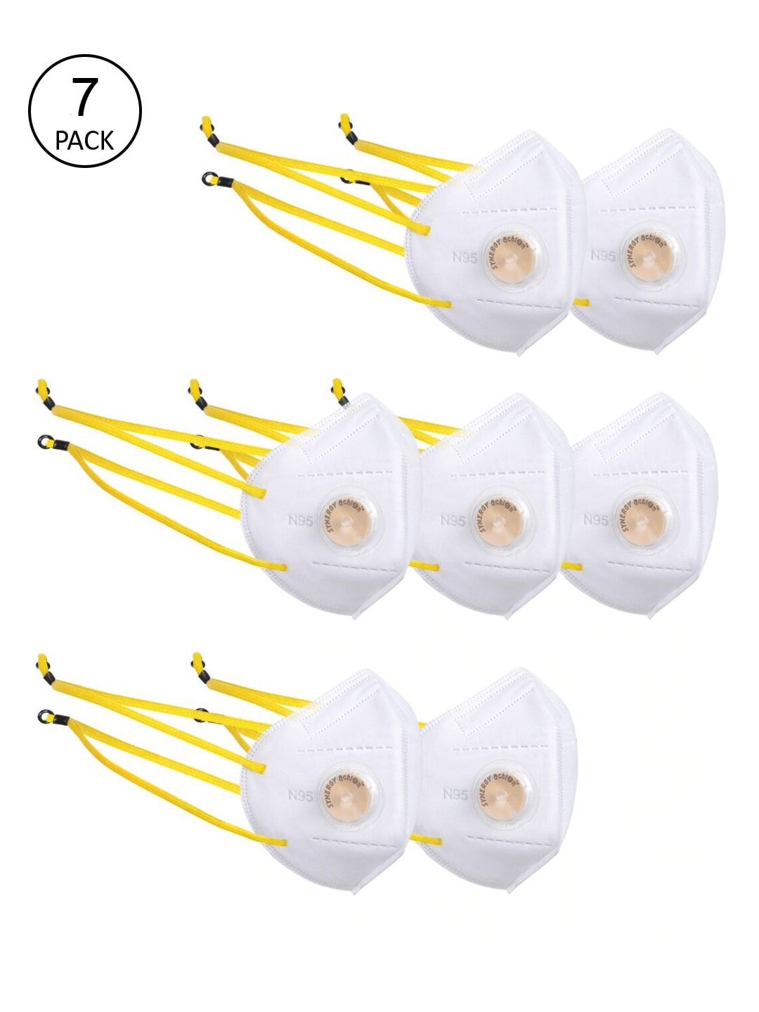 Action Unisex Pack Of 7 White Solid 5-Ply Reusable N95 Masks Price in India