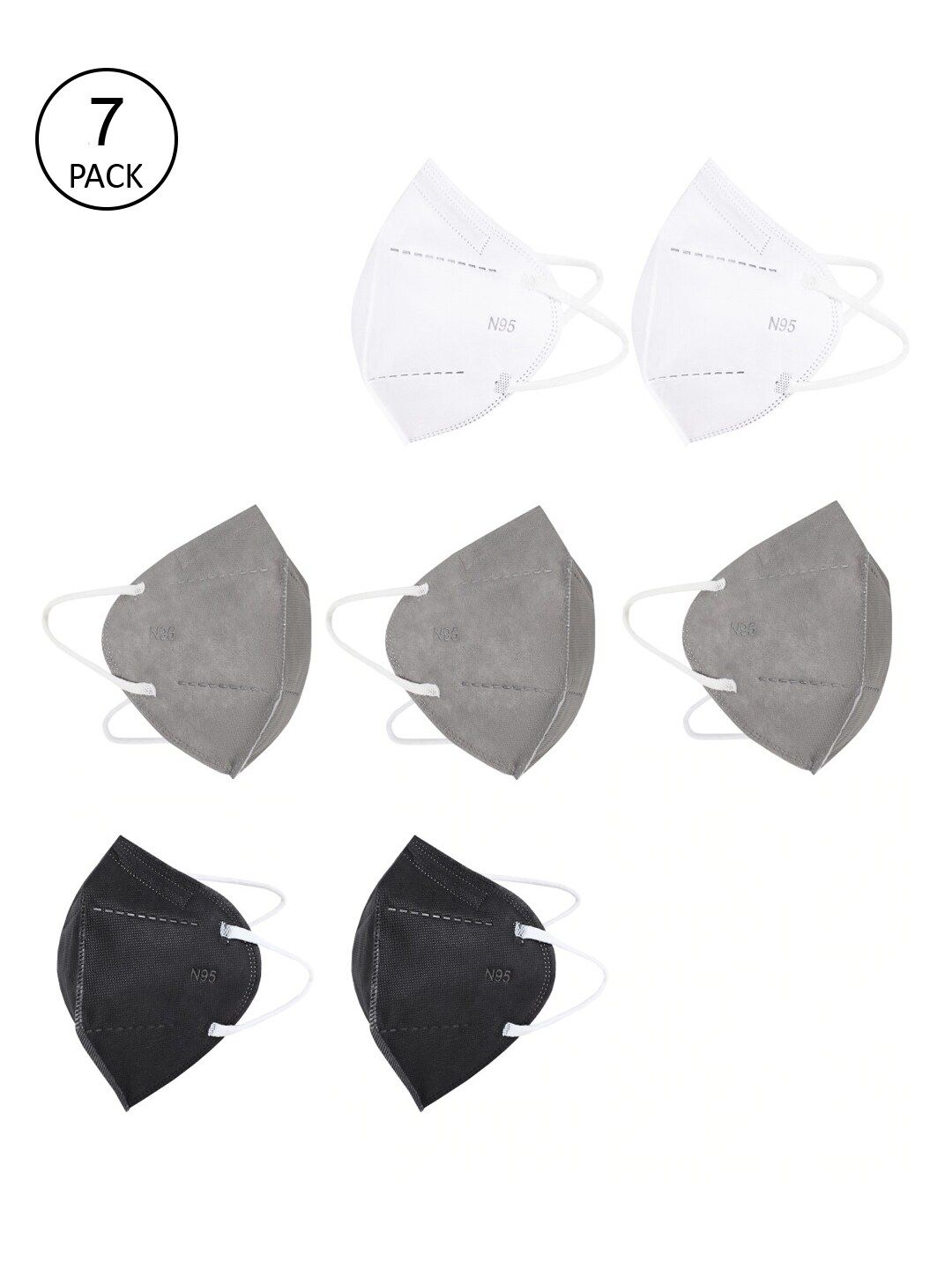 Action Unisex Pack Of 7 Grey & White Solid 5-Ply Outdoor Reusable N95 Masks Price in India