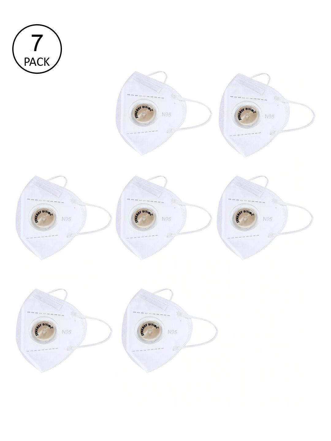 Action Unisex Pack Of 7 White Solid 5-Ply Reusable N95 Masks With Respirator Price in India