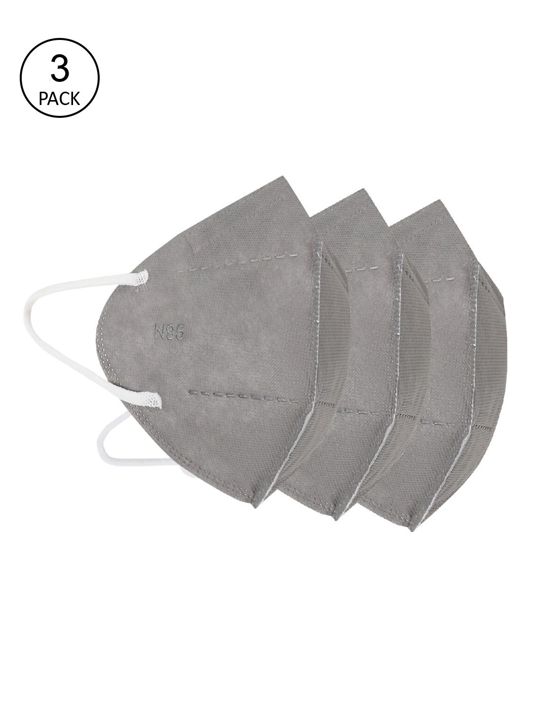 Action Unisex Pack Of 3 Grey Solid 5-Ply Reusable N95 Masks Price in India