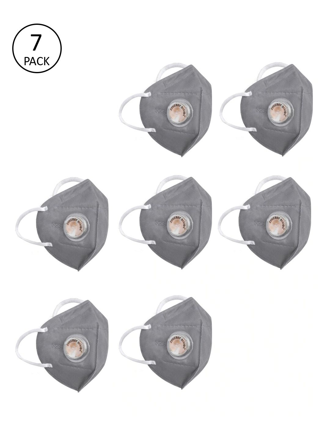 Action Unisex Pack Of 7 Grey Solid 5-Ply Reusable N95 Masks Price in India
