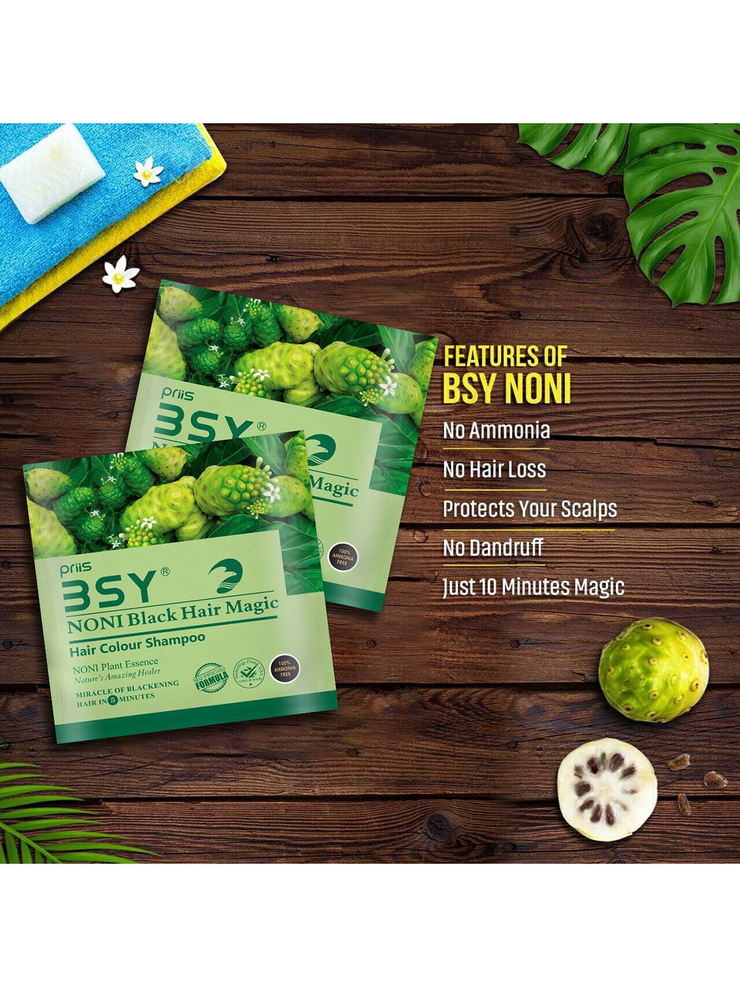 BSY Pack of 10 Noni Hair Colour Magic Shampoo (BLACK) 12ml Each Price in India