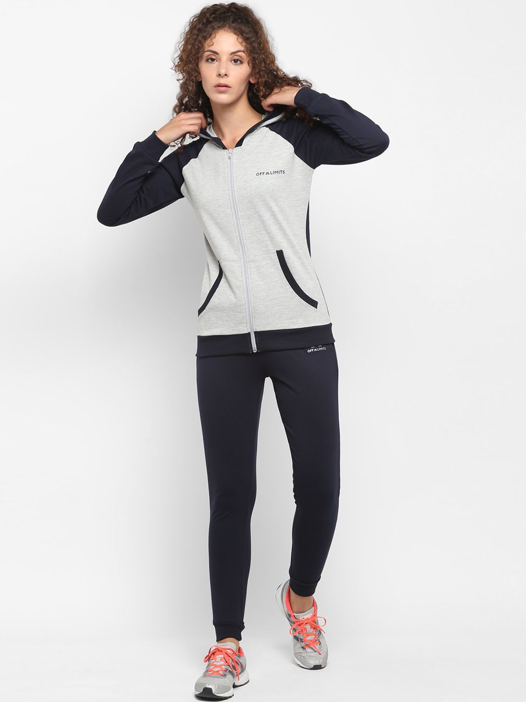OFF LIMITS Women Navy Blue & Grey Colourblocked Tracksuit Price in India