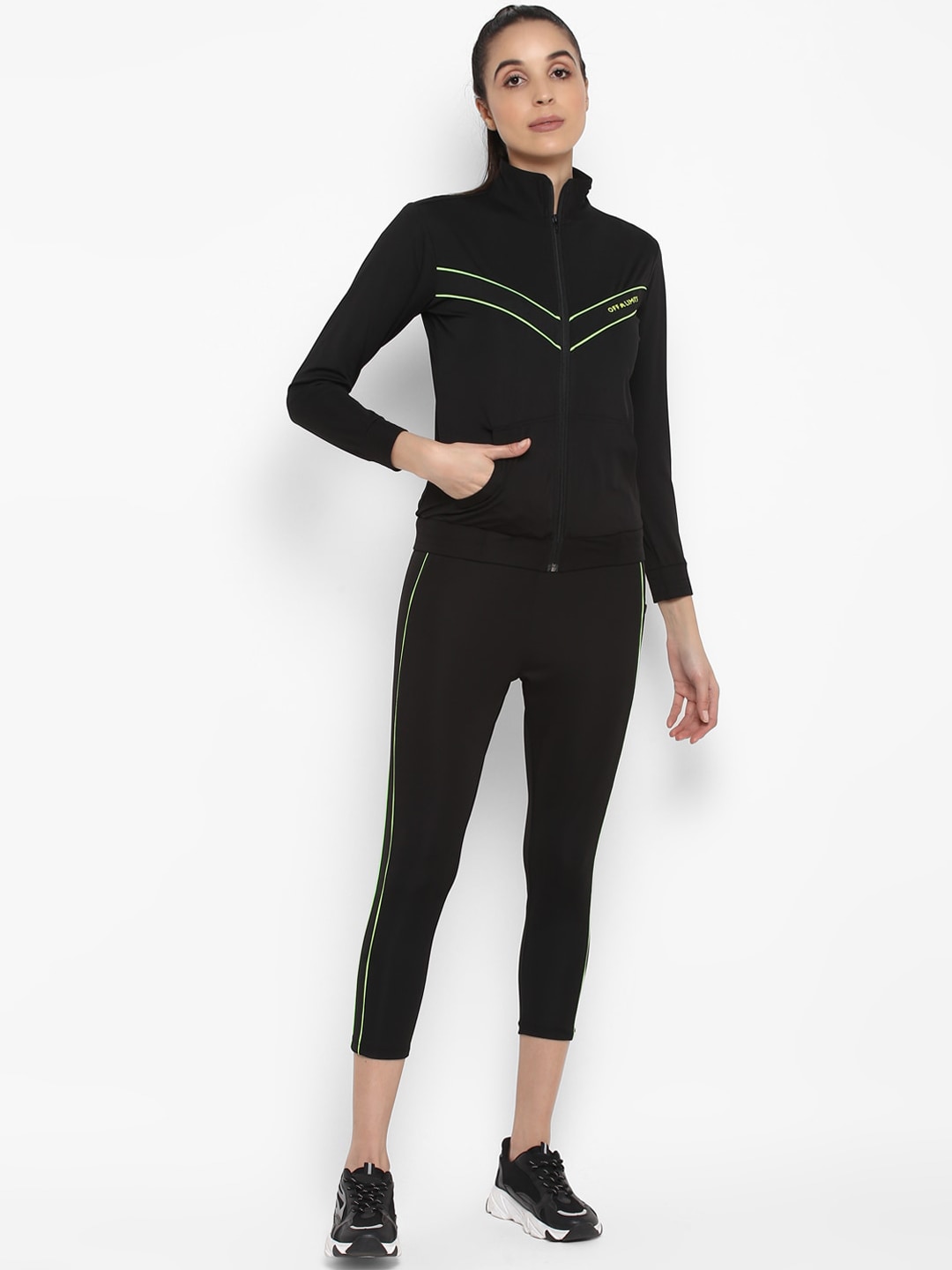 OFF LIMITS Women Black & Green Solid Track Suit Price in India
