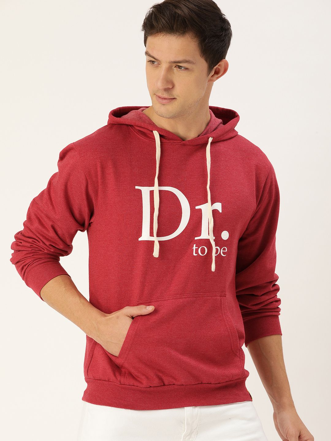 CAHOOT Men Red & White Pure Cotton Printed Hooded Sweatshirt