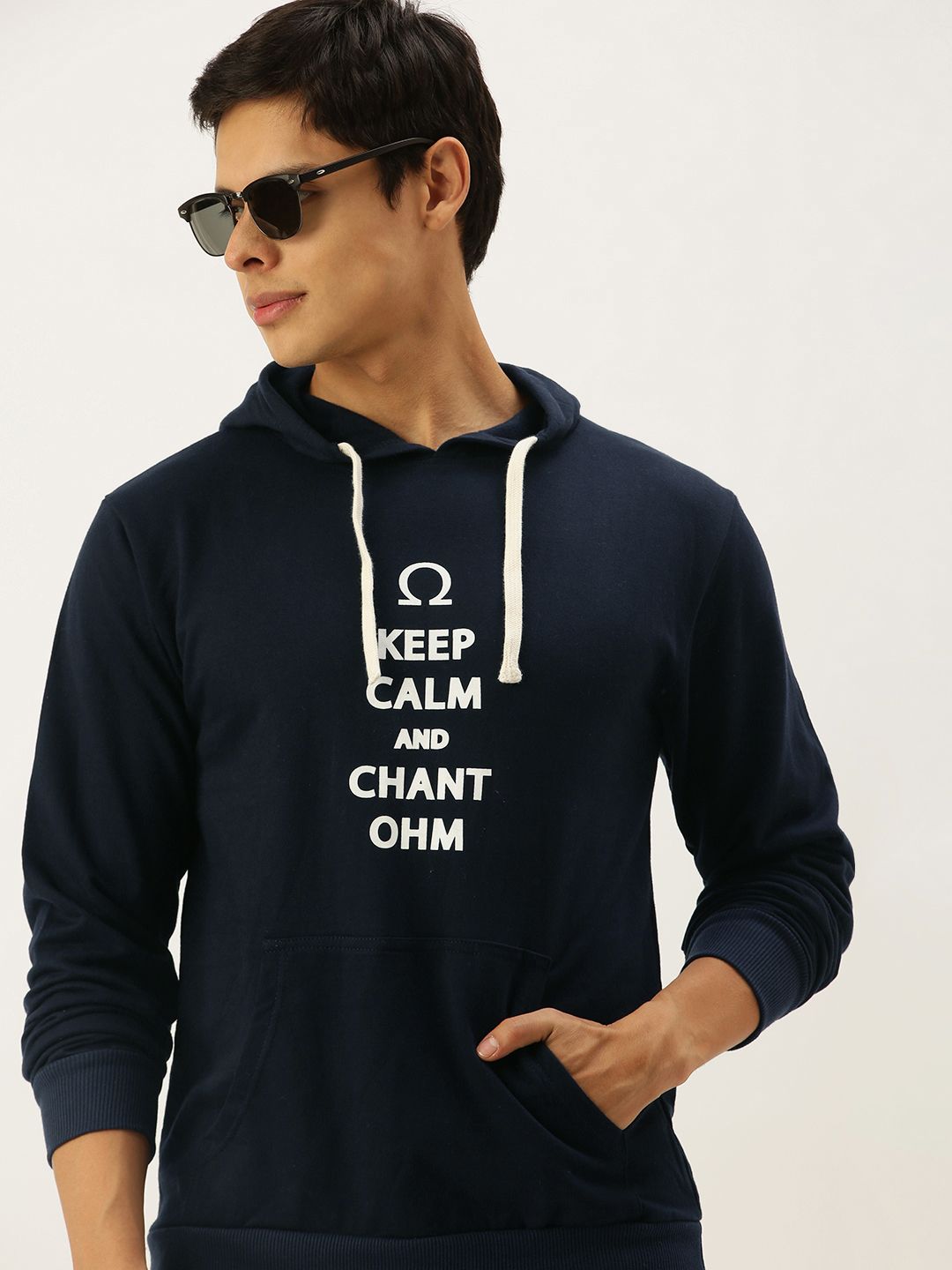 CAHOOT Men Navy Blue Printed Hooded Sweatshirt