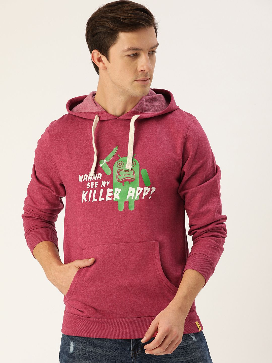 CAHOOT Men Maroon Printed Hooded Sweatshirt