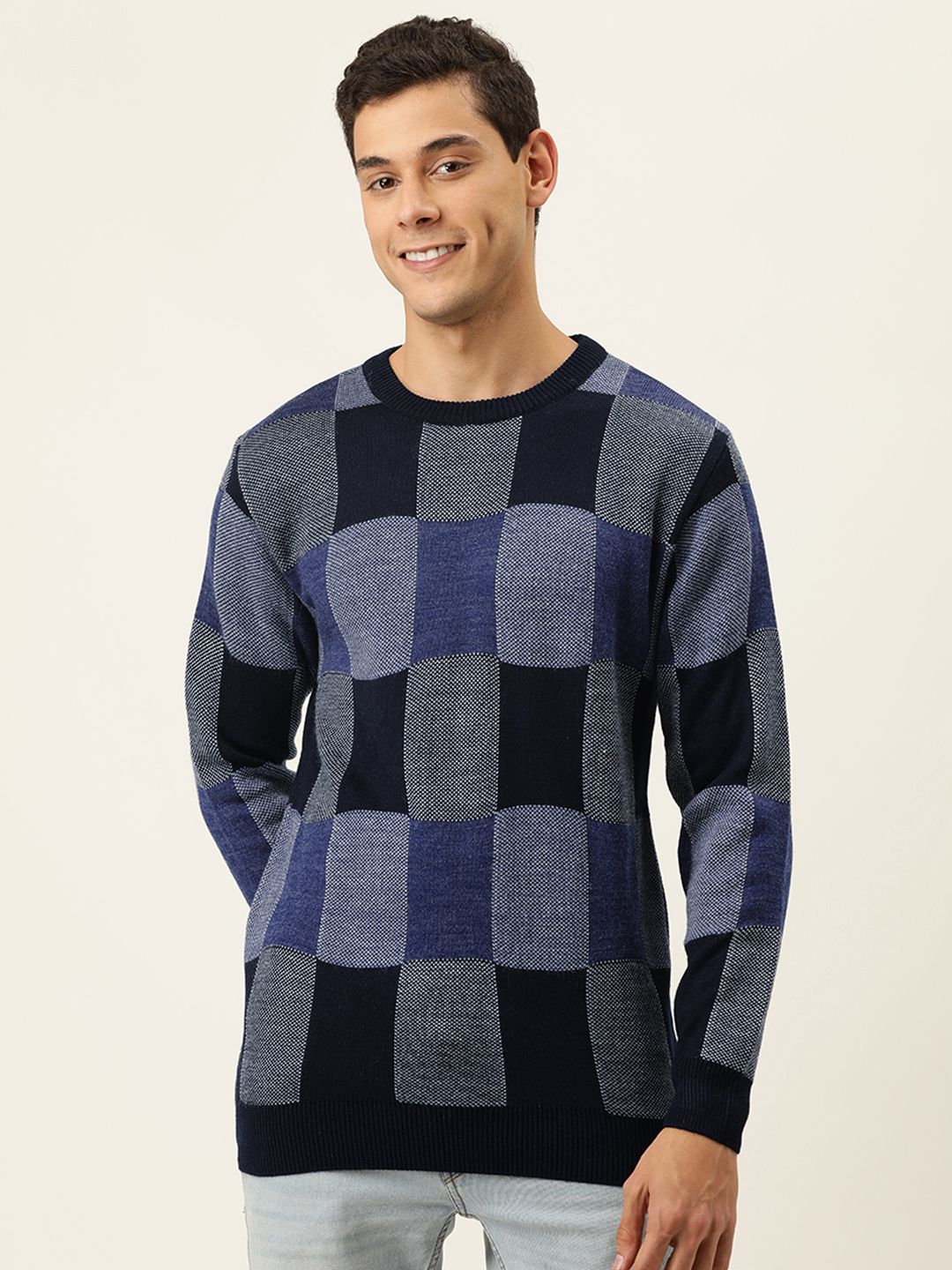 CAHOOT Men Blue Checked Pullover Sweater