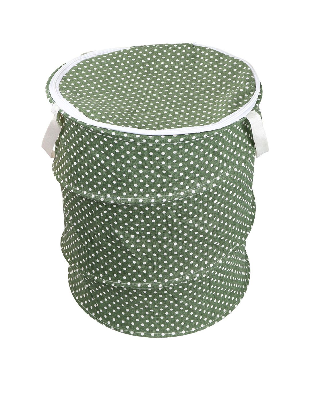 OddCroft Green & White Polka Dots Foldable Laundry Basket Price in India