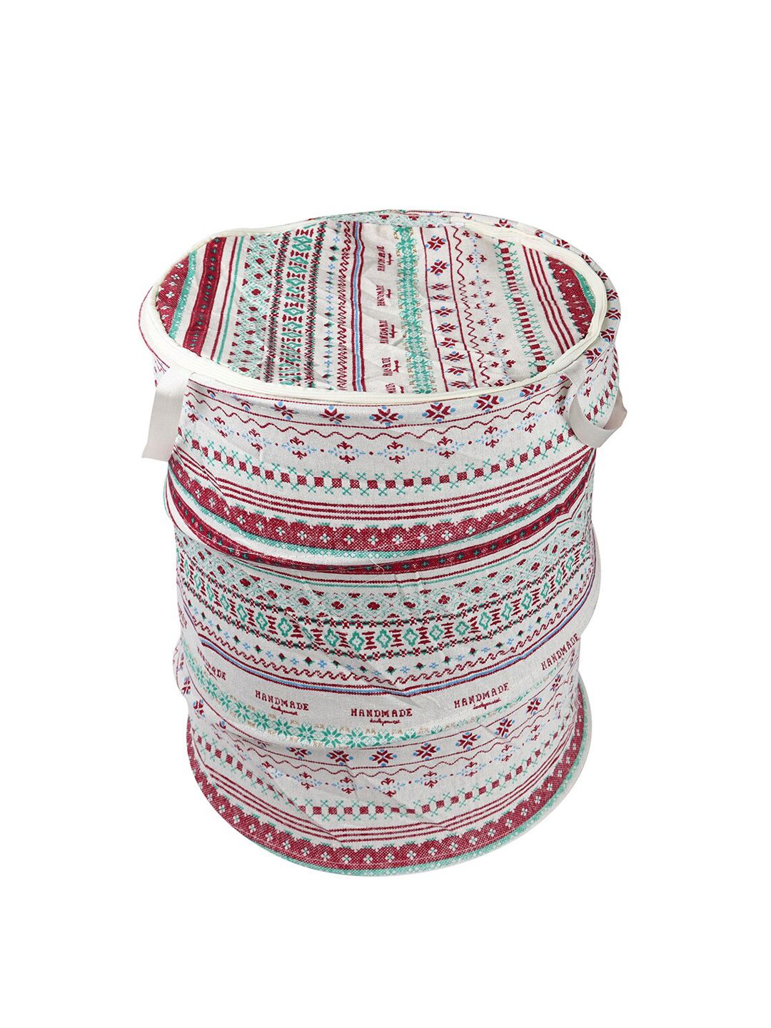 OddCroft White & Red Printed Foldable Laundry Basket Price in India