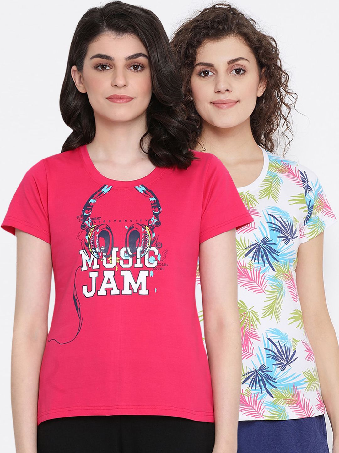 Clovia Women Pack Of 2 Printed Cotton Lounge T-Shirts Price in India