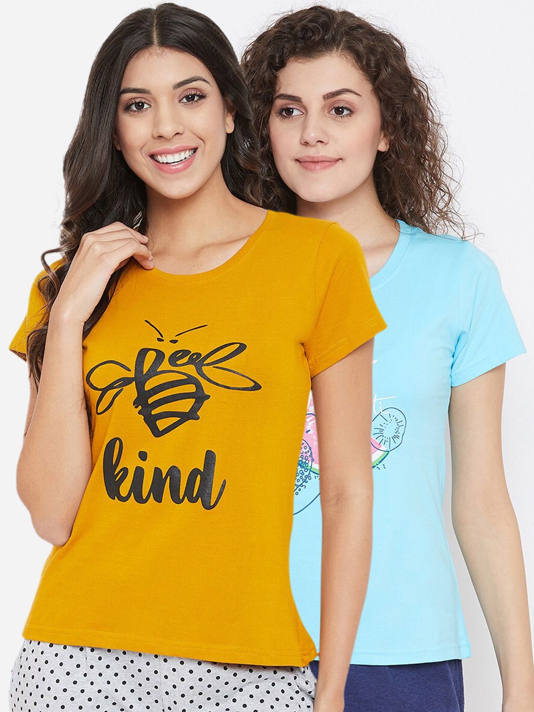 Clovia Women Pack Of 2 Graphic Printed Cotton Lounge T-Shirts Price in India