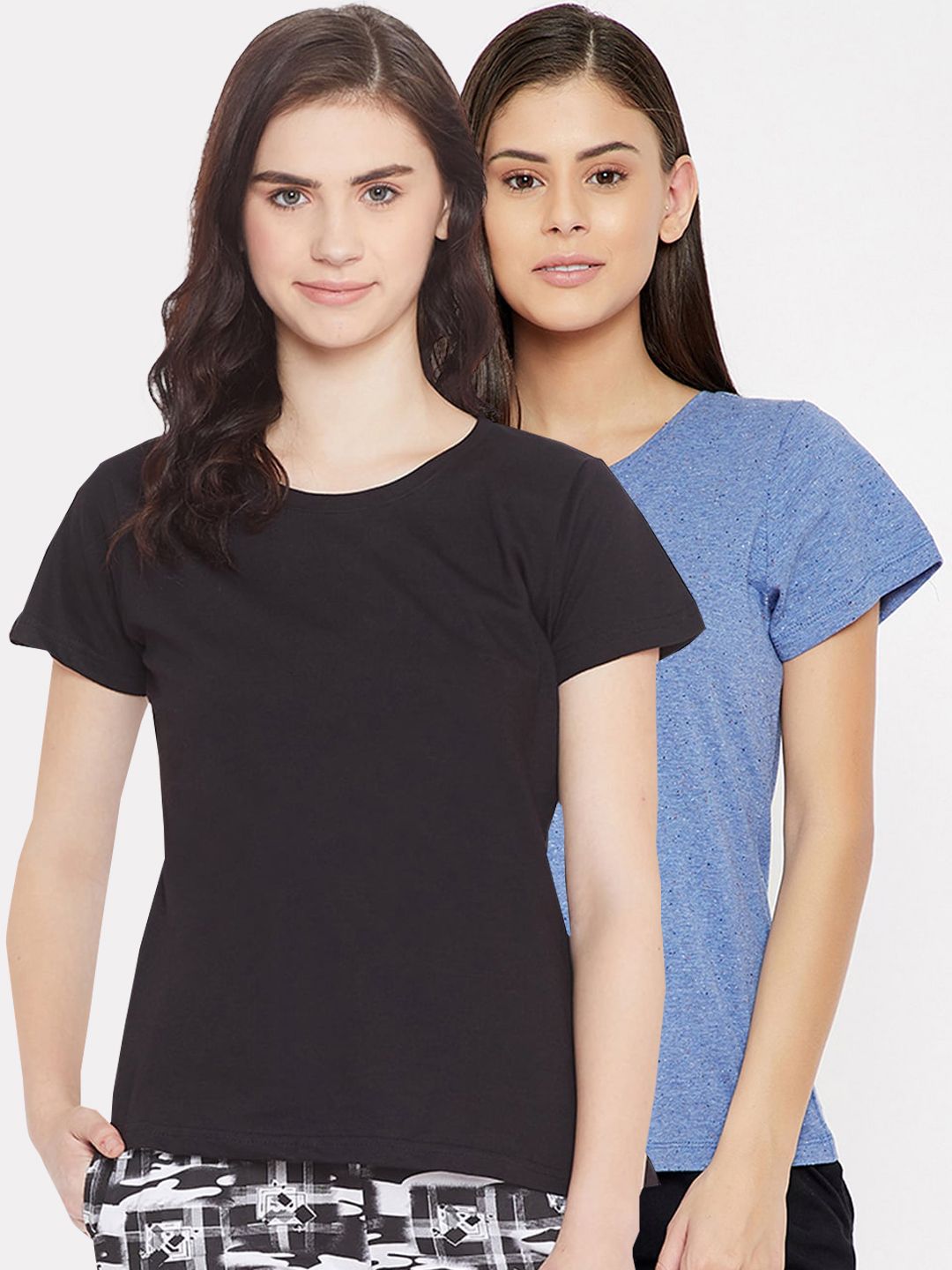 Clovia Women Pack Of 2 Solid Cotton Lounge T-Shirts Price in India