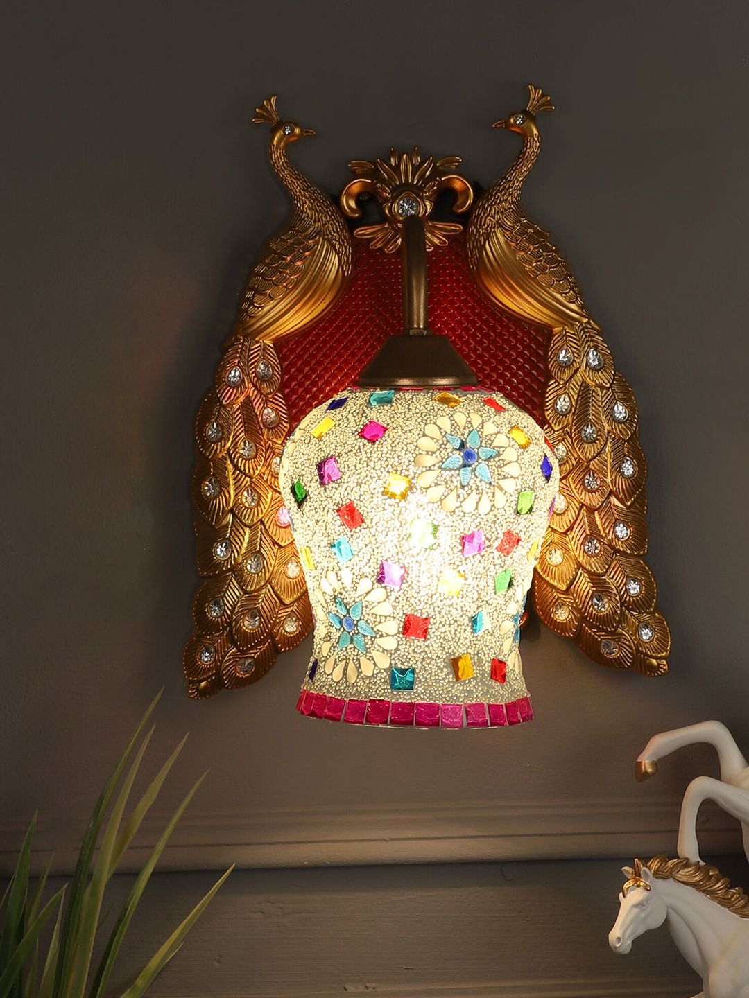 MFD HOME FURNISHING Gold-Toned & White Glass Quirky Armed Sconces Price in India