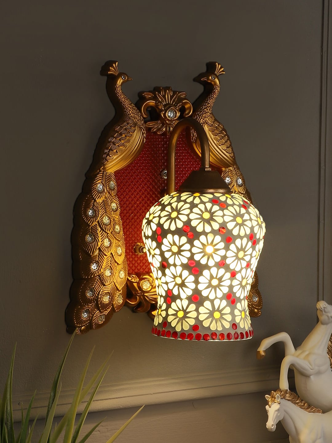 MFD HOME FURNISHING Gold-Toned & White Glass Quirky Wall Lamp Price in India