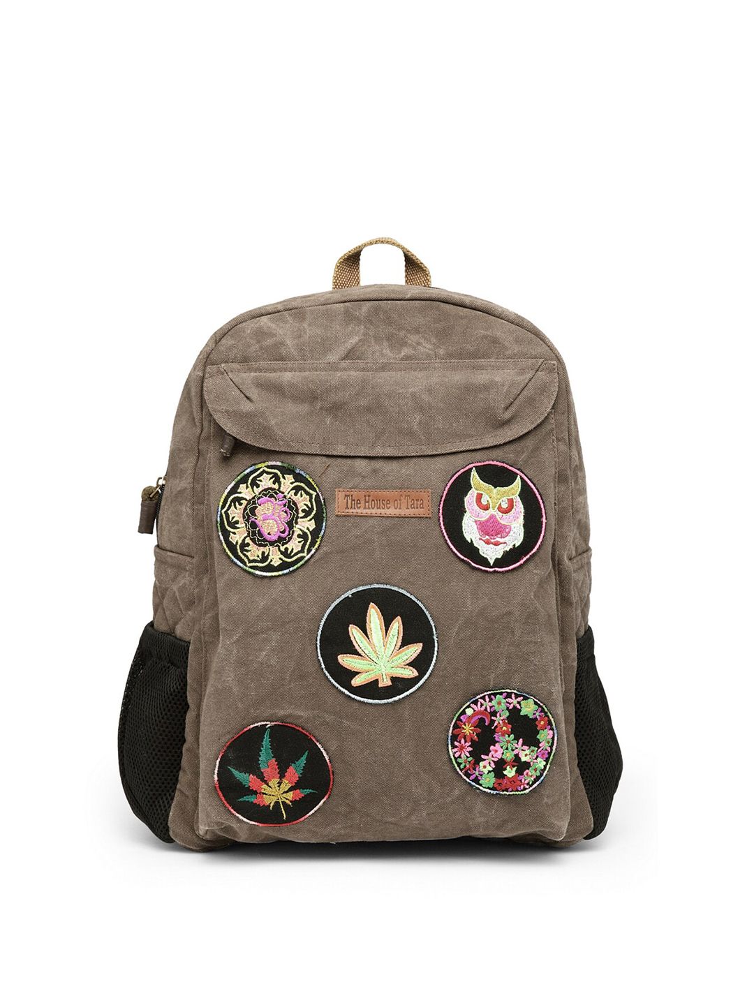 The House of Tara Unisex Brown & Black Applique Backpack Price in India