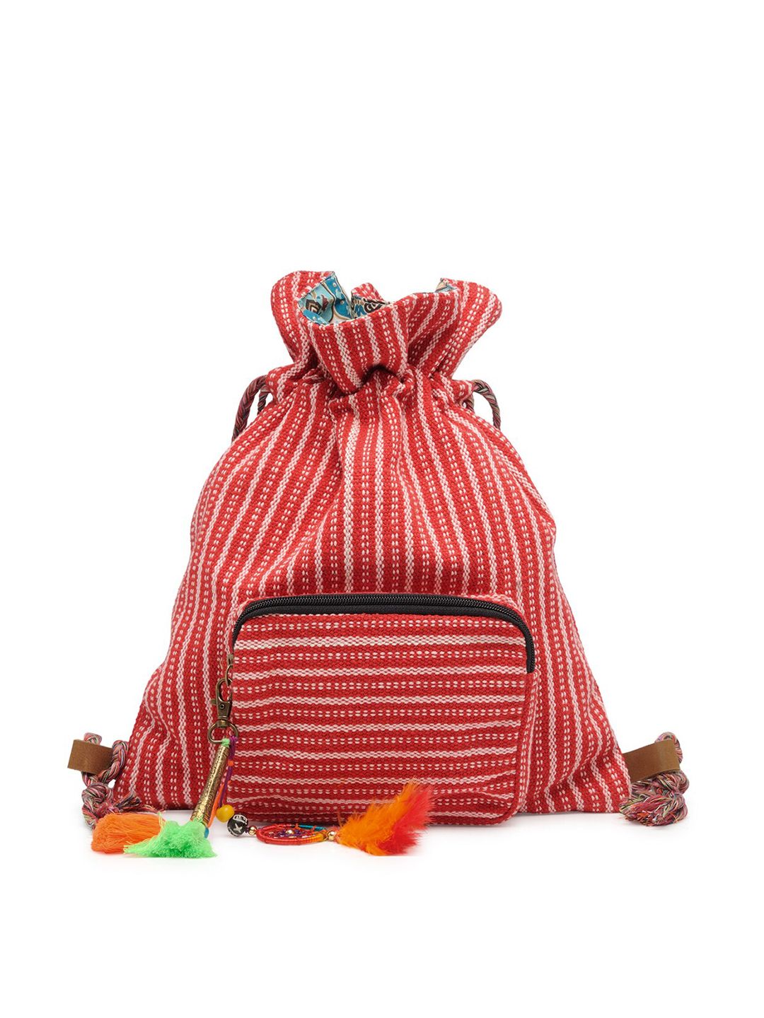 The House of Tara Women Red & White Striped Backpack Price in India