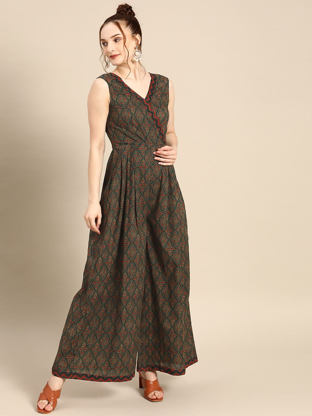 MABISH by Sonal Jain Women Green & Black Printed Pure Cotton Basic Jumpsuit Price in India