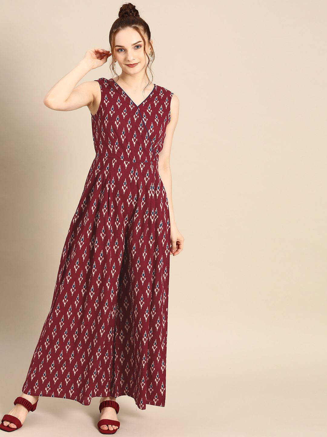 MABISH by Sonal Jain Women Burgundy & Navy Blue Printed Pure Cotton Basic Jumpsuit Price in India
