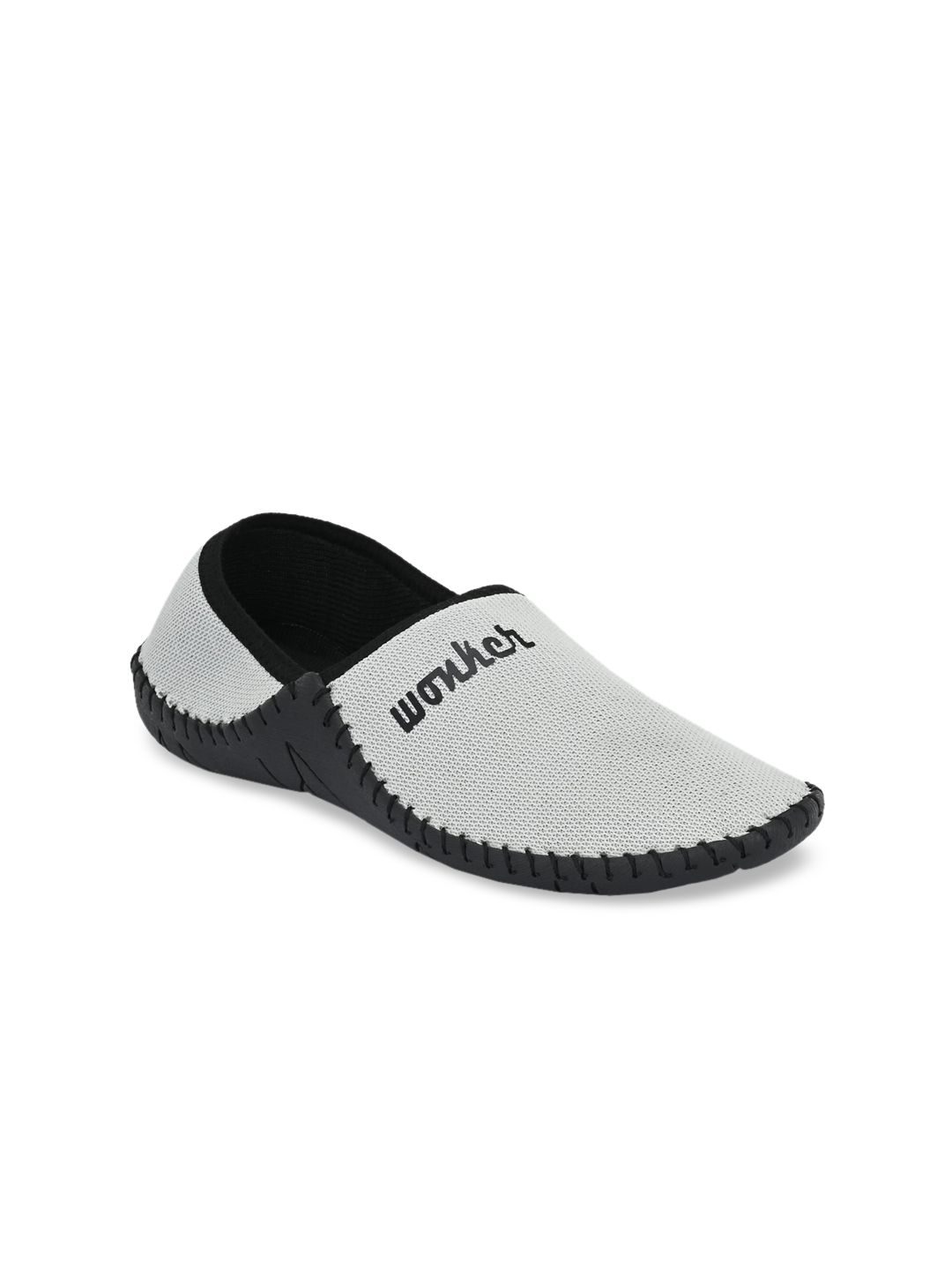 mr wonker Men Grey & Black Woven Design Loafers