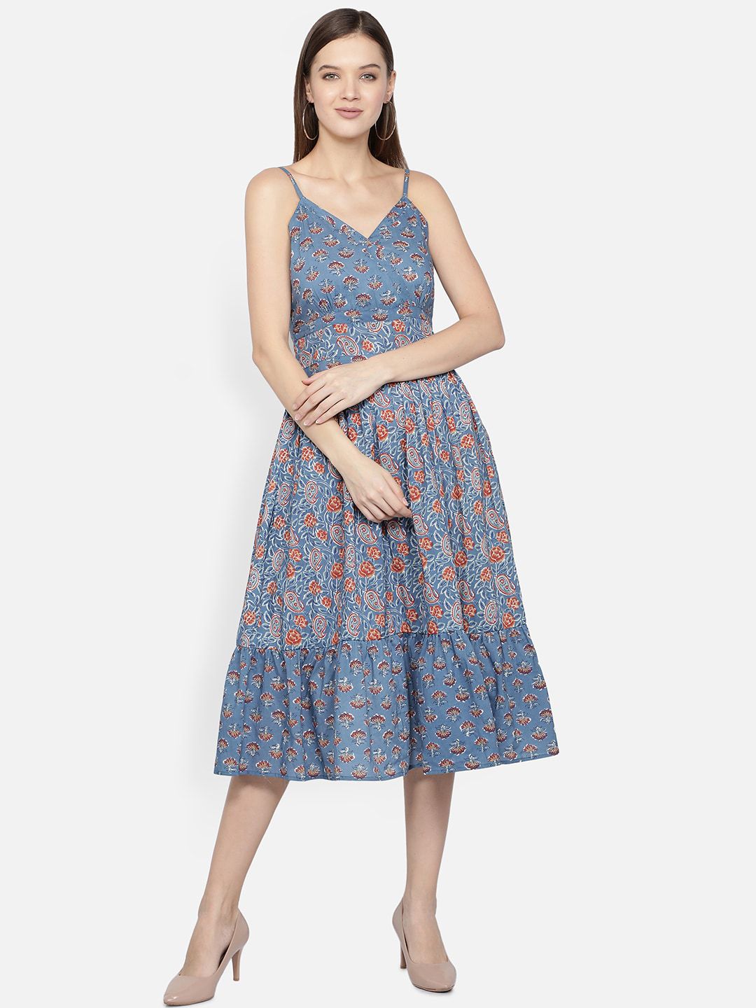DESI WOMANIYA Women Blue Floral Midi Dress Price in India