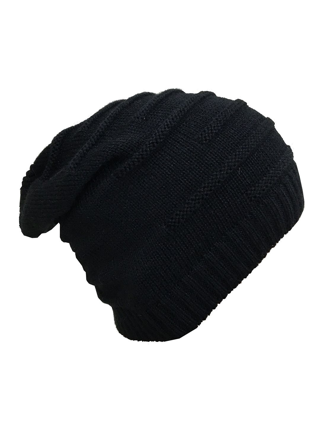 Gajraj Black Self Design Acrylic Beanie Cap Price in India