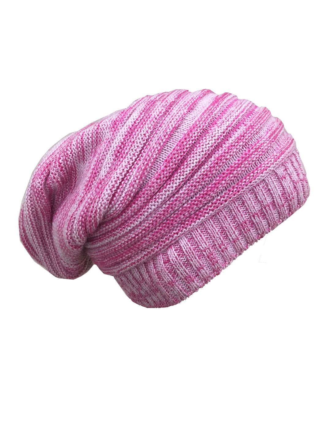 Gajraj Pink & White Self Design Acrylic Beanie Cap Price in India