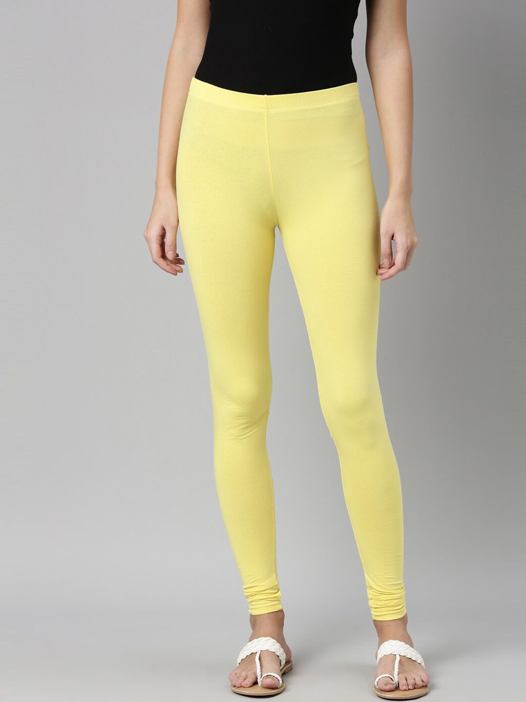 Souchii Women Yellow Solid Slim-Fit Churidar-Length Leggings Price in India