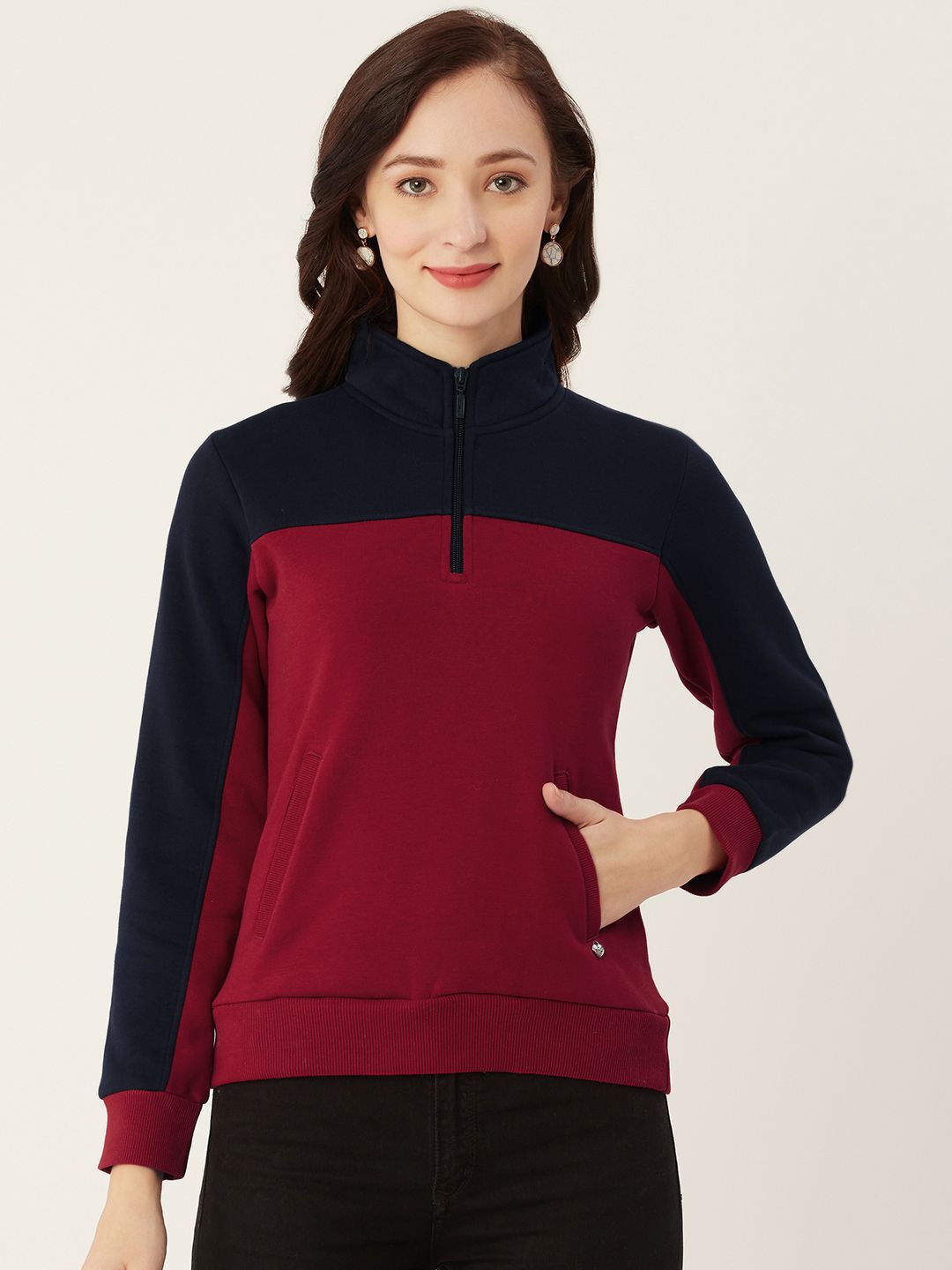 Monte Carlo Women Navy Blue & Maroon Colourblocked Sweatshirt Price in India