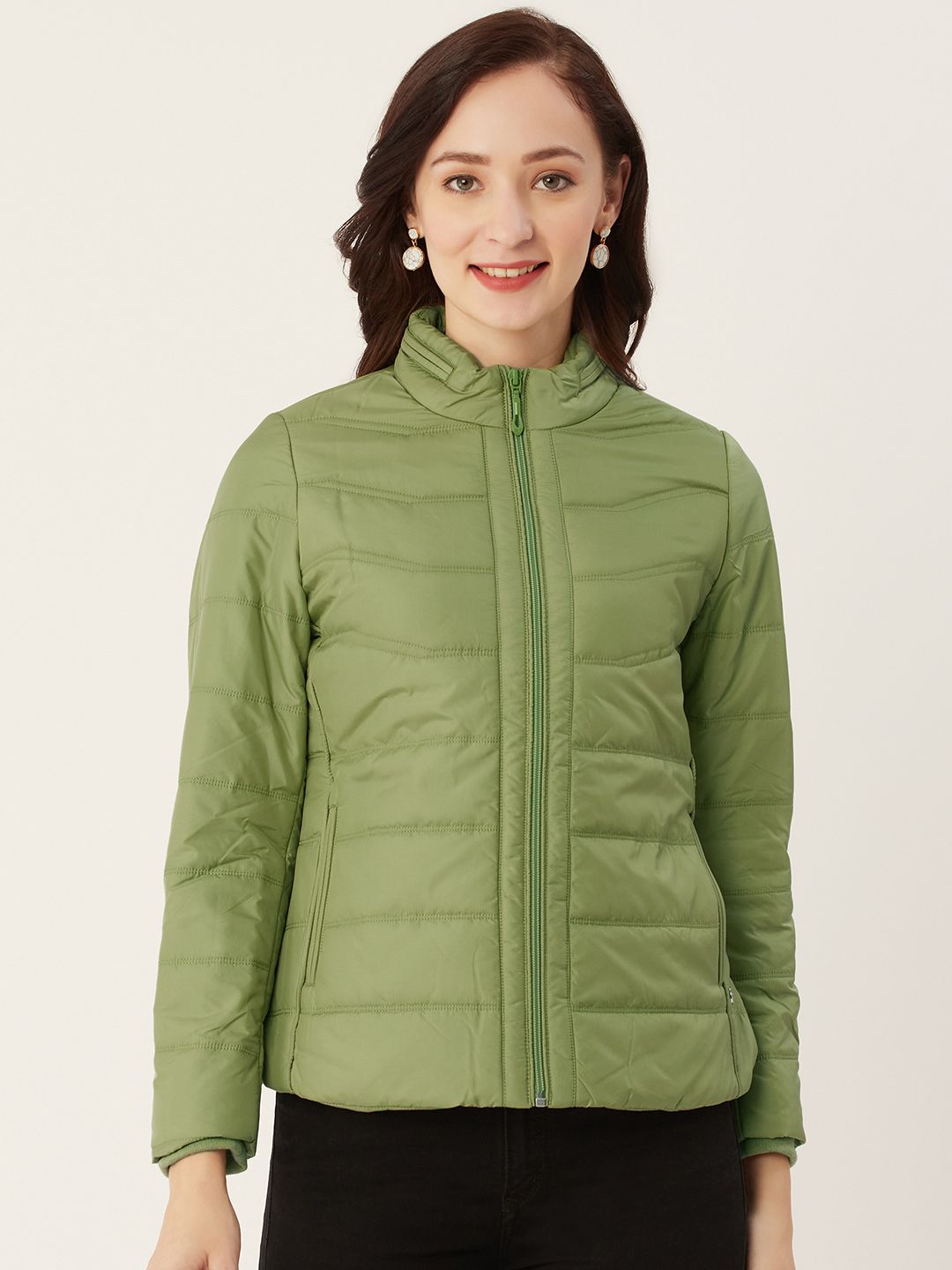 Monte Carlo Women Green Solid Padded Jacket Price in India