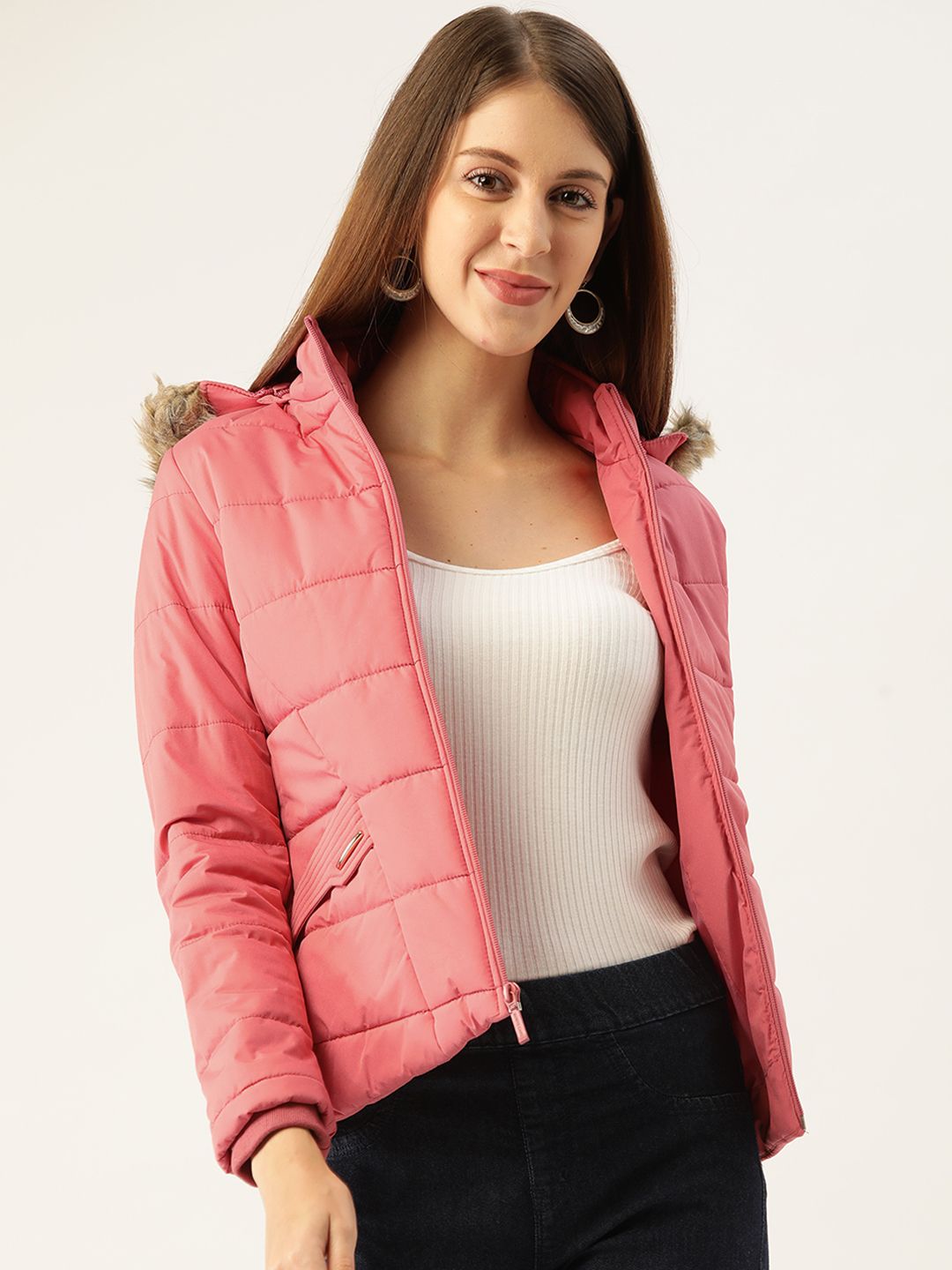 Monte Carlo Women Pink Solid Hooded Parka Jacket Price in India