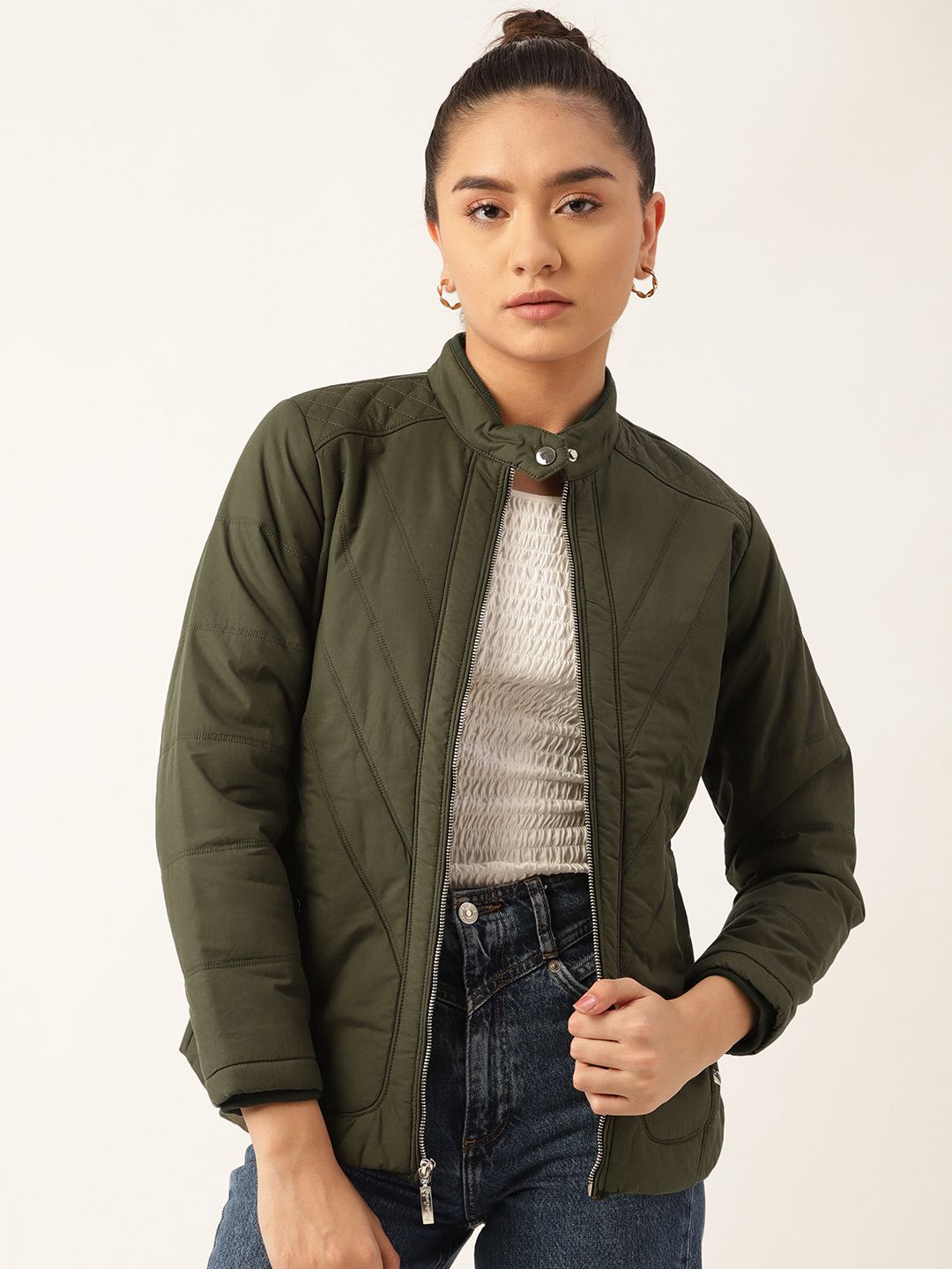 Monte Carlo Women Olive Green Cotton Padded Jacket Price in India