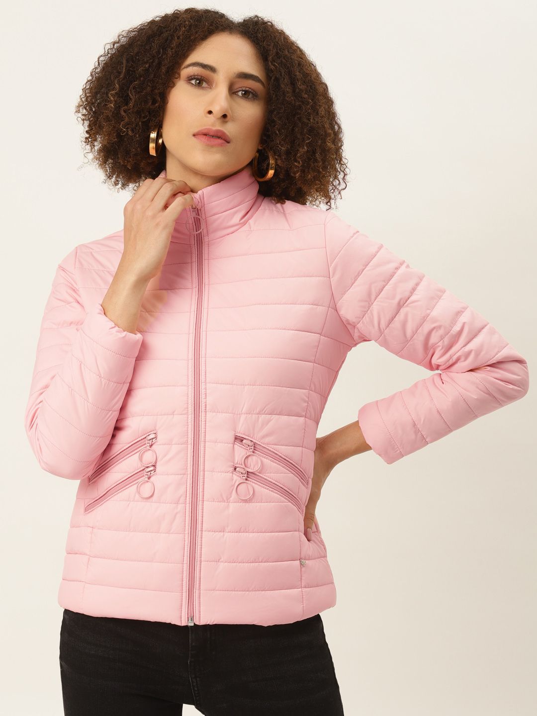 Monte Carlo Women Pink Solid Padded Jacket Price in India