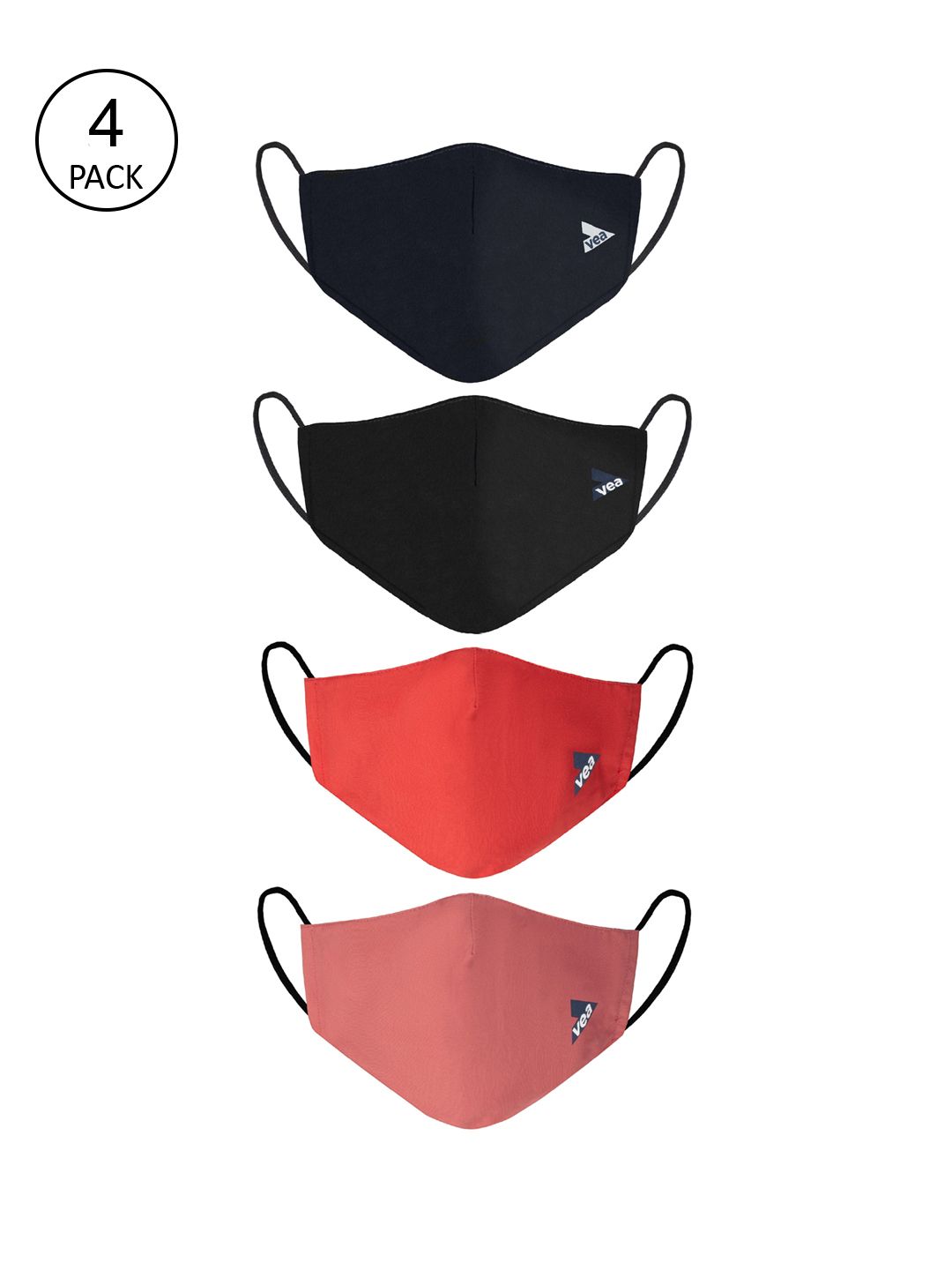 VEA Unisex Pack Of 4 Solid 5-Ply Cotton Reusable Protective Outdoor Masks Price in India