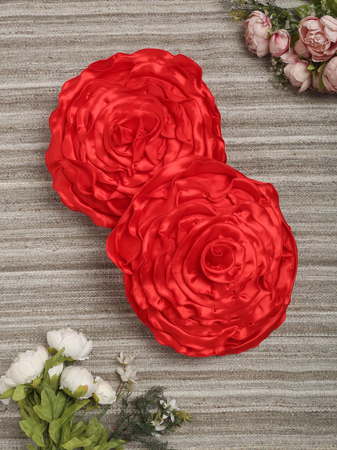 HOSTA HOMES Red Set of 2 Satin Round Cushion Covers Price in India