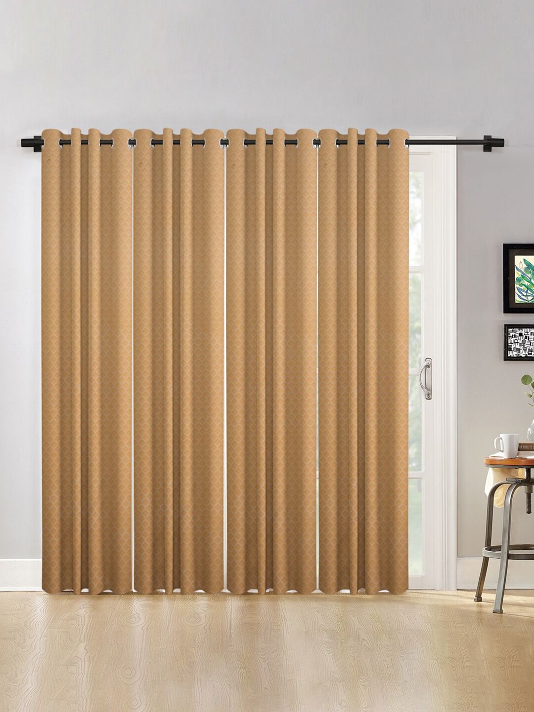 HOSTA HOMES Cream-Coloured Set of 4 Long Door Curtain Price in India