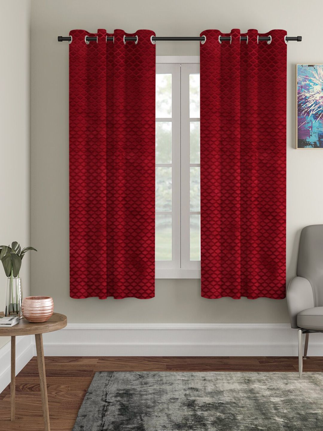 HOSTA HOMES Maroon Set of 2 Window Curtain Price in India