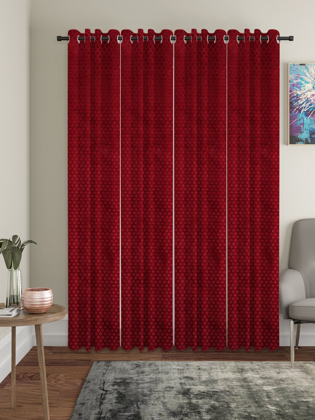 HOSTA HOMES Maroon Set of 4 Door Curtain Price in India