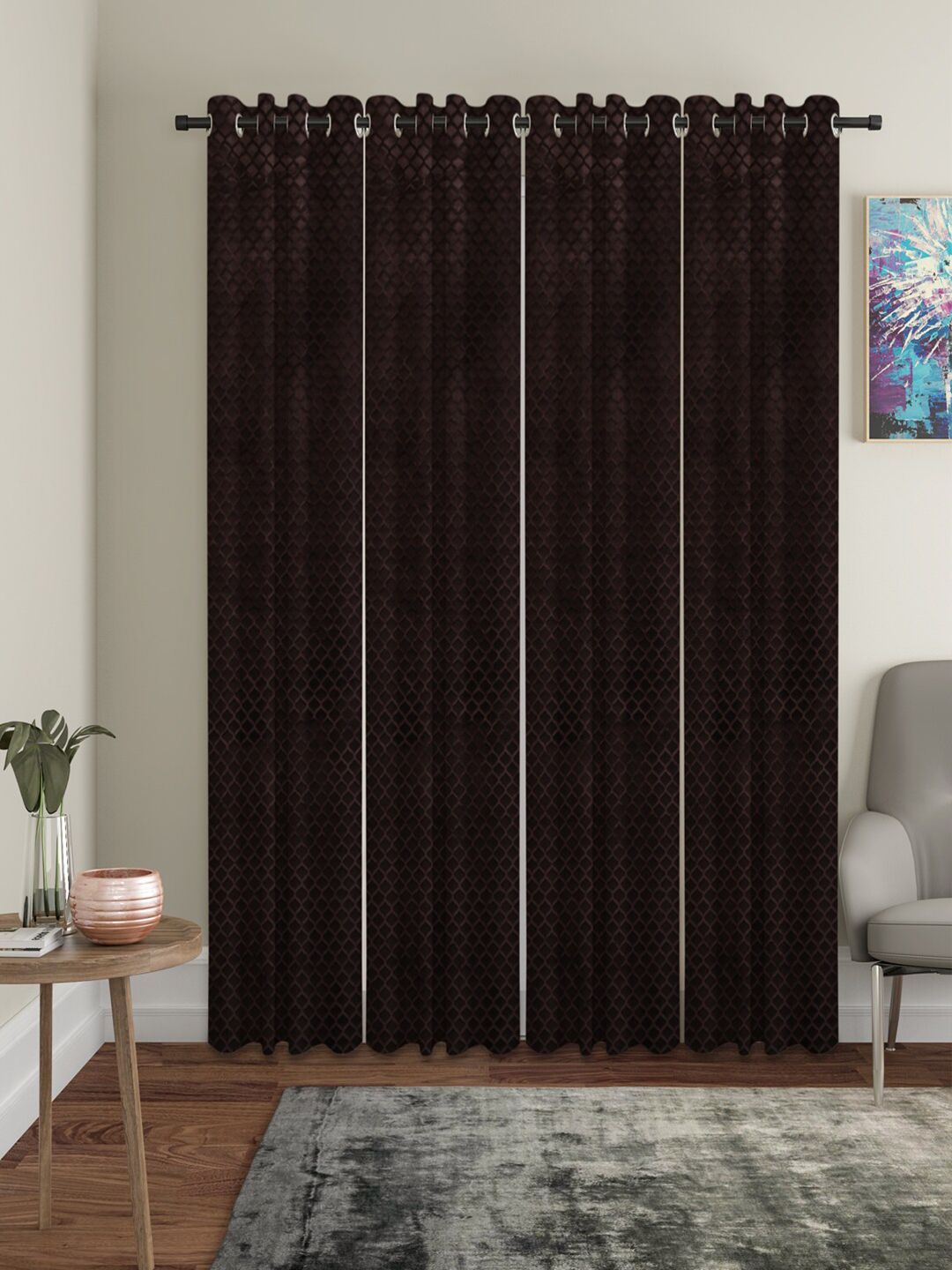 HOSTA HOMES Coffee Brown Set of 4 Door Curtain Price in India