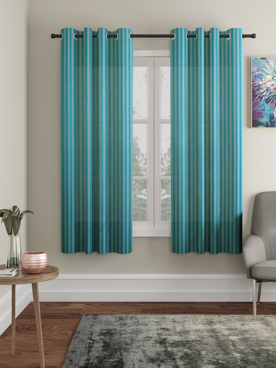 HOSTA HOMES Blue Set of 2 Window Curtains Price in India