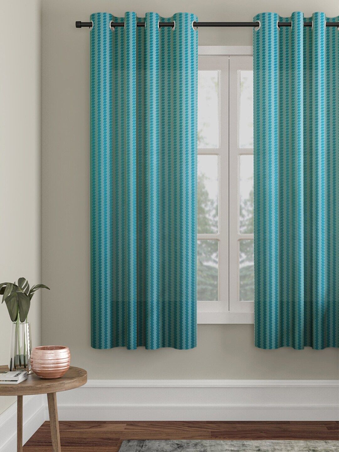 HOSTA HOMES Blue Geometric Window Curtain Price in India