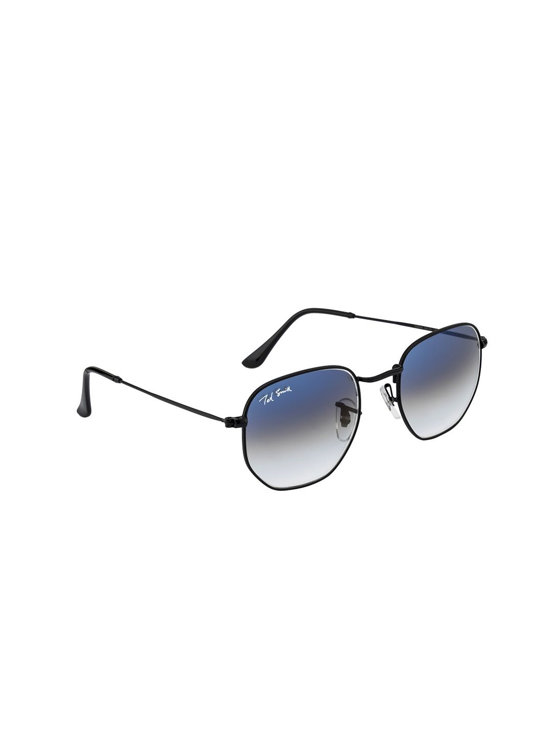 Ted Smith Unisex Blue Lens & Black Asymmetric Sunglasses with UV Protected Lens HEXON_C12 Price in India