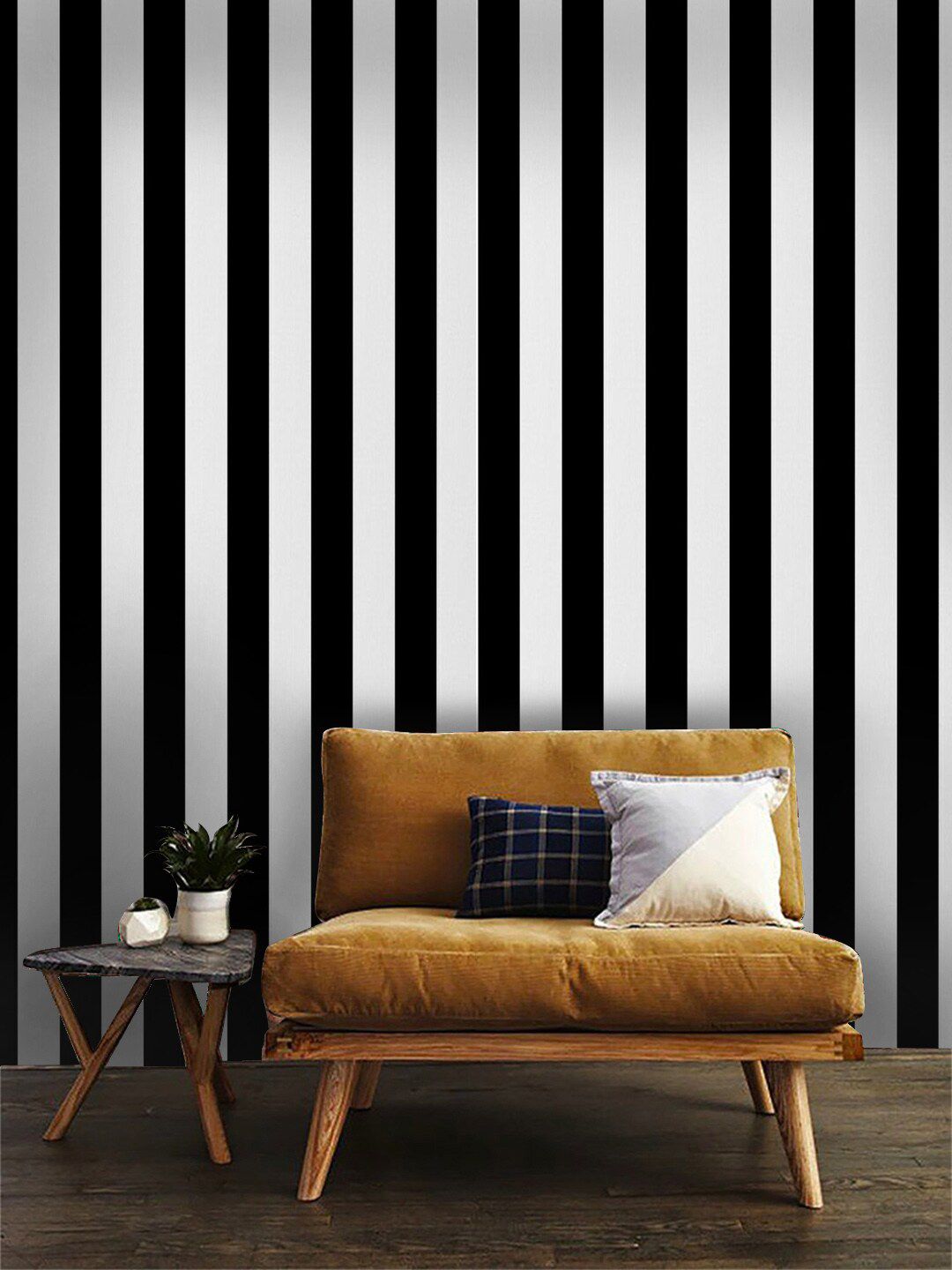 Jaamso Royals White & Black Striped Self-Adhesive & Waterproof Wallpaper Price in India