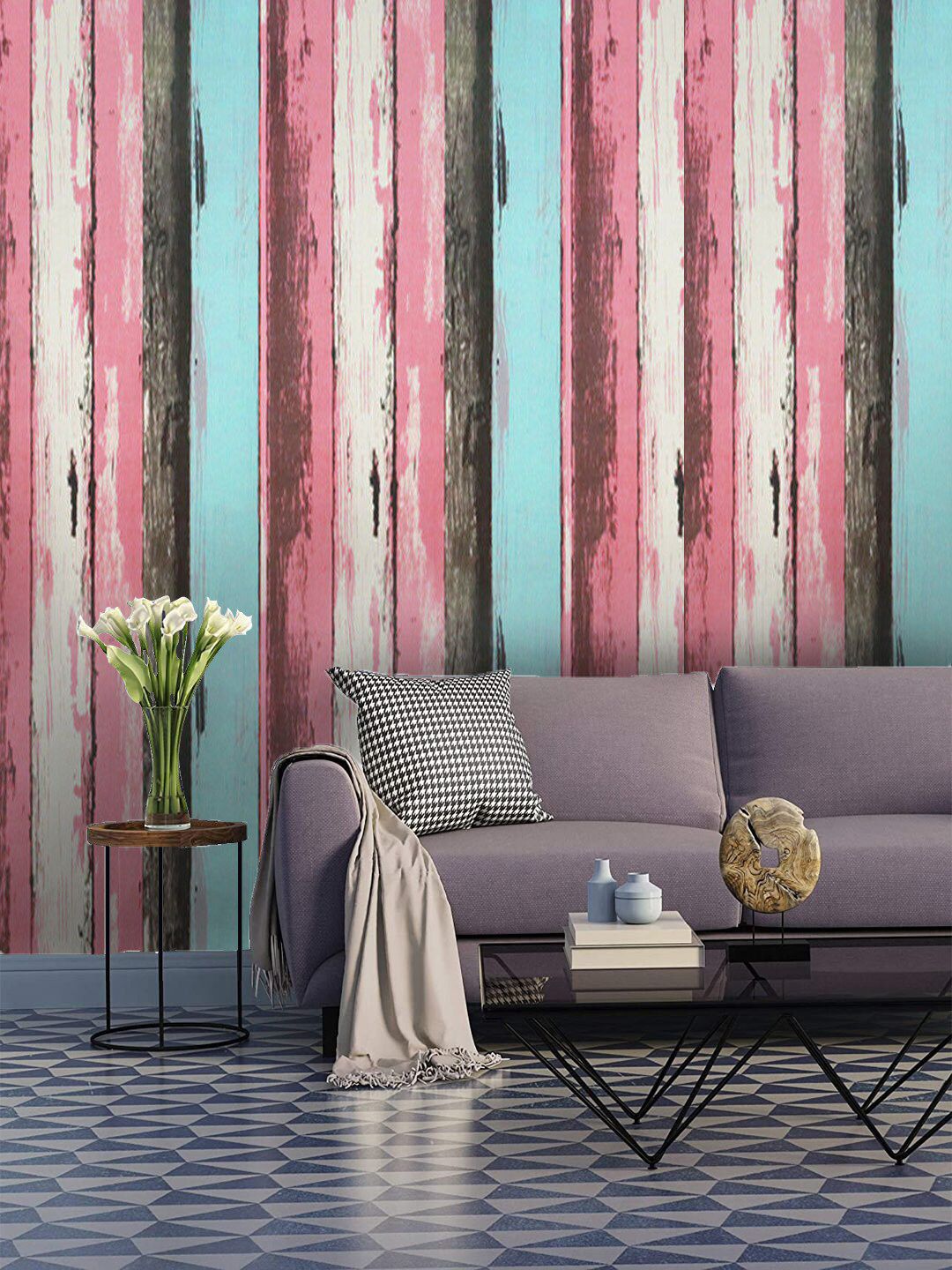 Jaamso Royals Pink & Black Wood Textured Self-Adhesive Waterproof Wallpaper Price in India