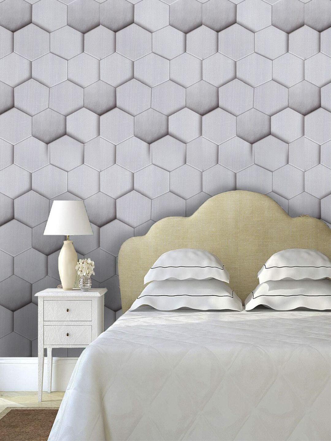 Jaamso Royals Grey Self-adhesive & Waterproof Hexazonal Printed Wallpaper Price in India