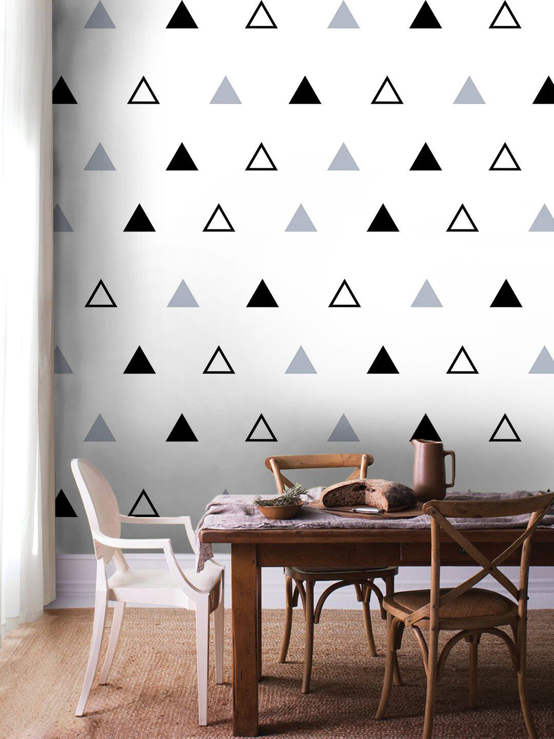 Jaamso Royals White & Black Self-adhesive & Waterproof Triangles Wallpaper Price in India