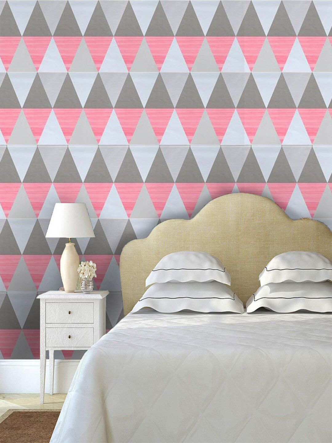 Jaamso Royals Pink & Grey Self-adhesive & Waterproof Geometric Print Wallpaper Price in India