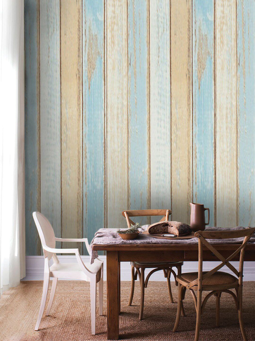 Jaamso Royals Blue & Beige Self-Adhesive & Waterproof Striped Wallpaper Price in India