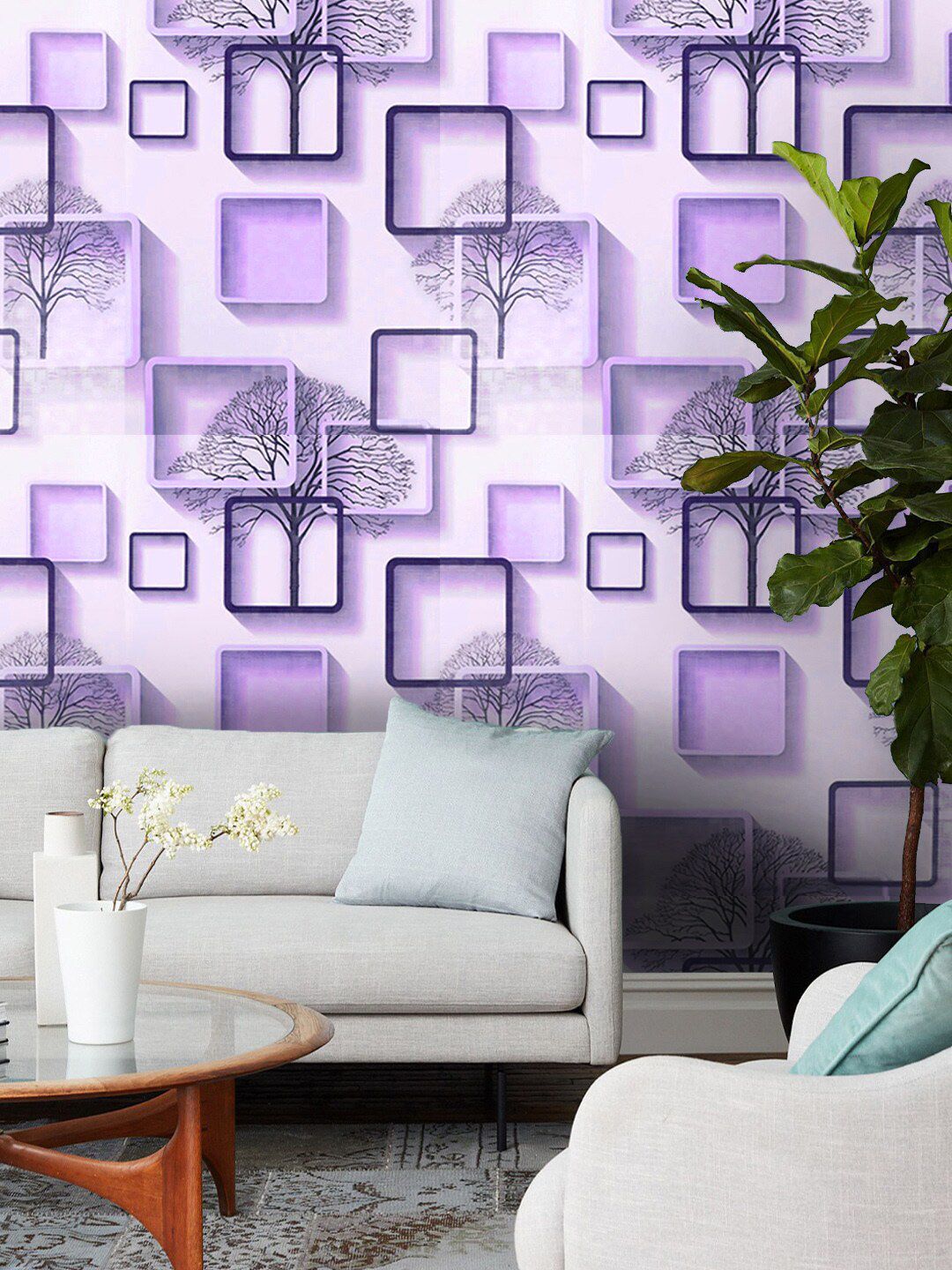 Jaamso Royals Lavender & Black Self-Adhesive & Waterproof Geometric Wallpaper Price in India