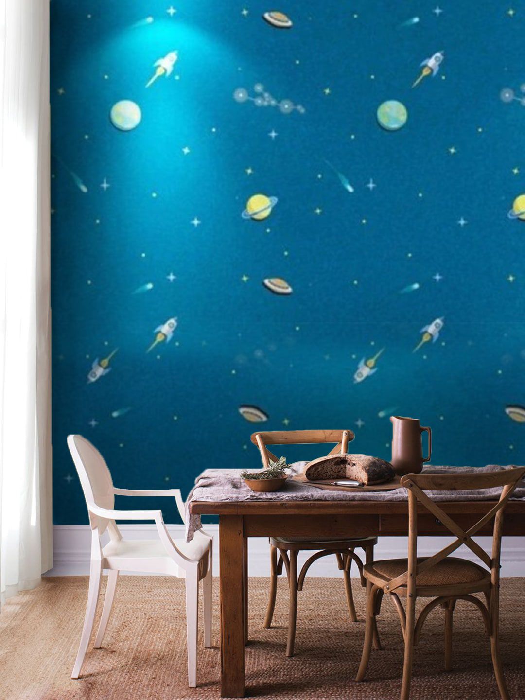 Jaamso Royals Blue & Yellow Self-adhesive & Waterproof Space Wallpaper Price in India